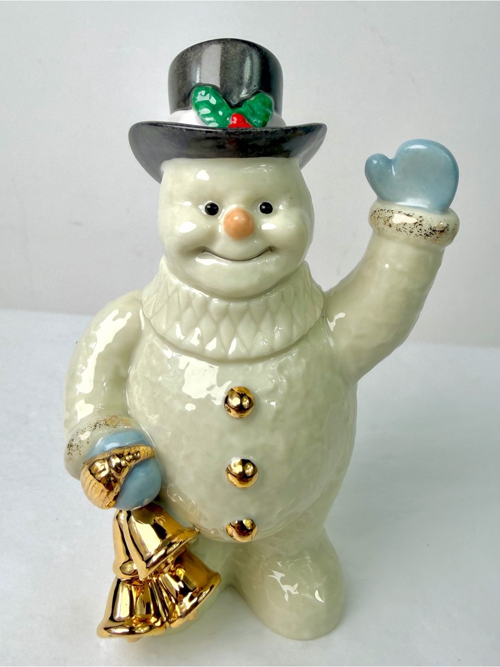 Lenox Ivory Snowman Collection Holding Christmas Bells Porcelain Figurine
